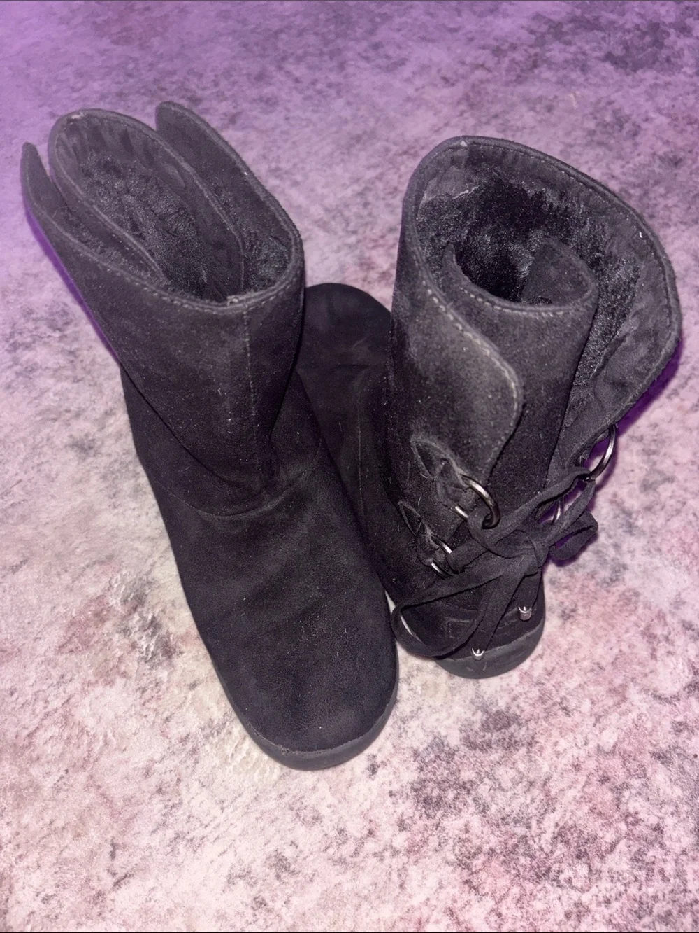 9 Joe Boxer Cute Black Suede Mid-Calf Lace-Back Winter Boots